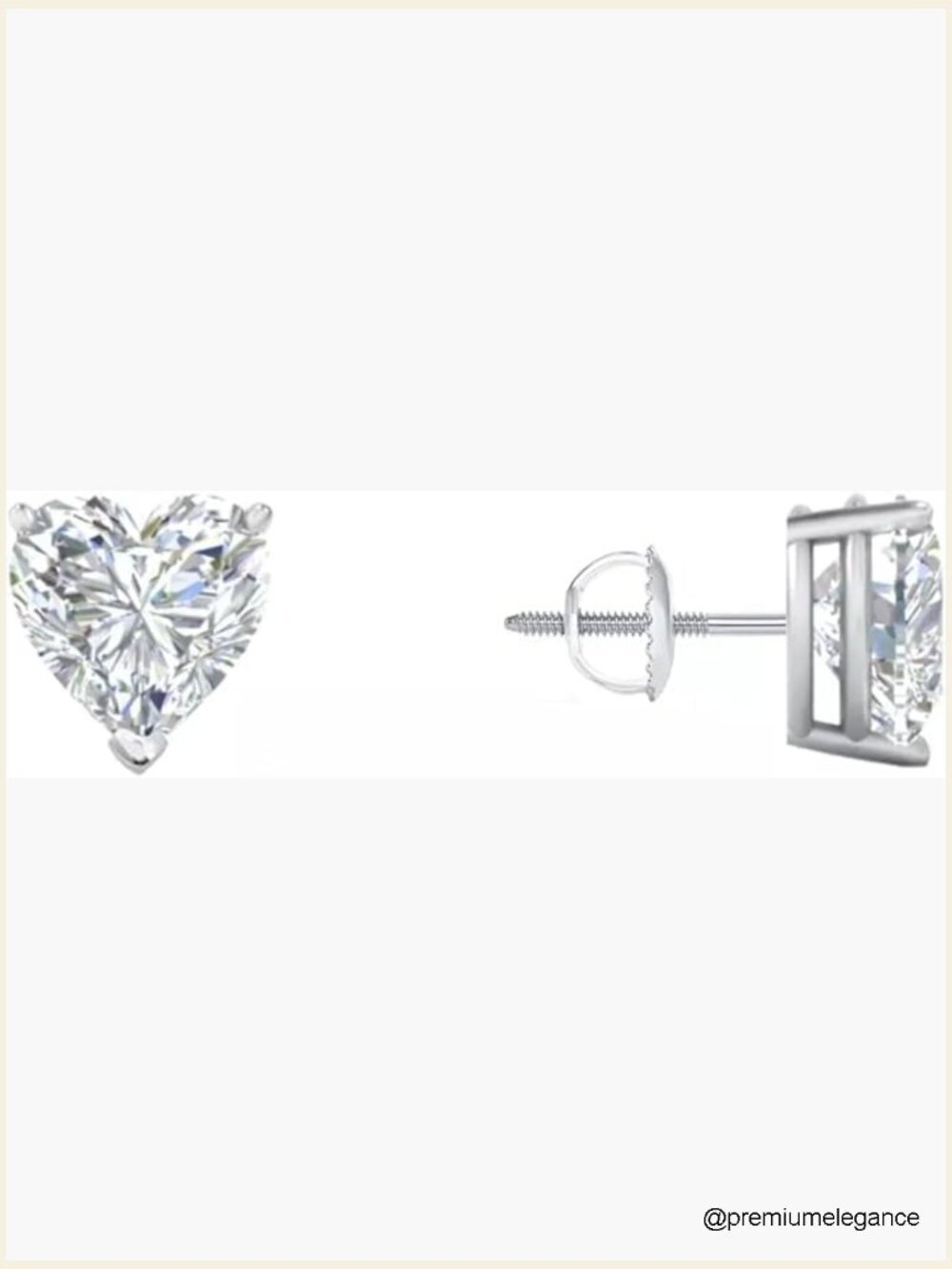 1ct Heart Lab Grown Diamond Stud Earrings 14K White Gold Screw Back